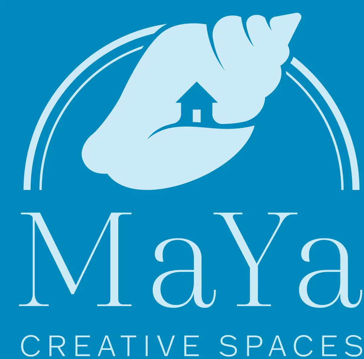 MaYa Creative Spaces Interior Design logo a shell with a house in the middle, and text underneath stating the companies name