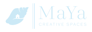 MaYa Creative Spaces Interior Design logo a shell with a house in the middle, and text on the right of the shell stating the companies name